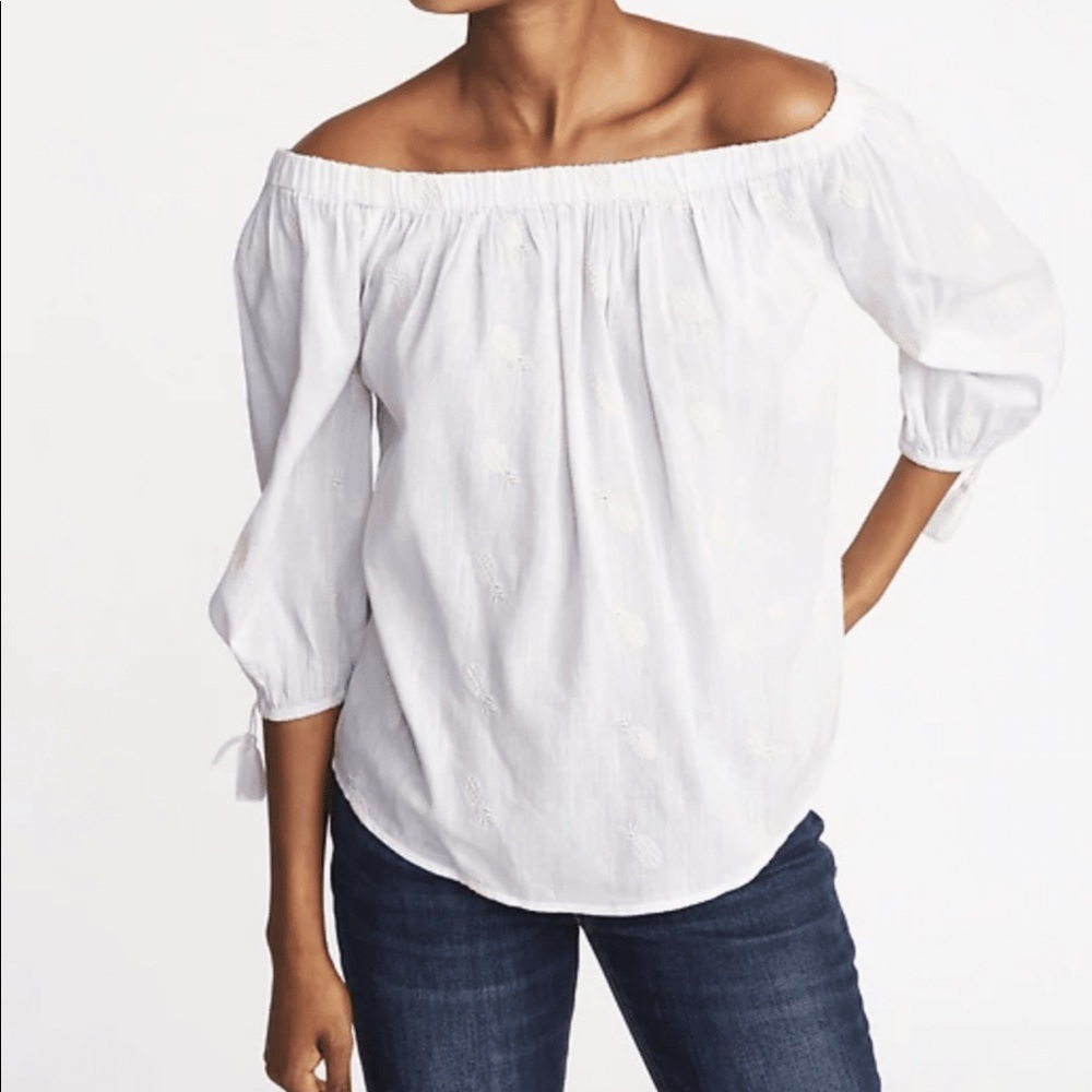 Old Navy Pineapple Off Shoulder White Top